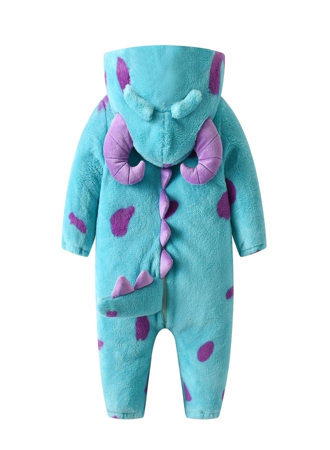 Nicoxijia Toddler Baby Halloween Costume Fuzzy Warm Hooded Romper Funny Cosplay Zip-Up Jumpsuit Fall Winter Animal Outfit (Blue, 6-12 Months) - Image 3